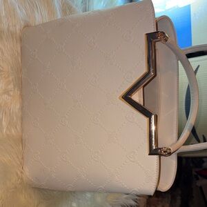 Chic White Tote Bag with Gold Accents